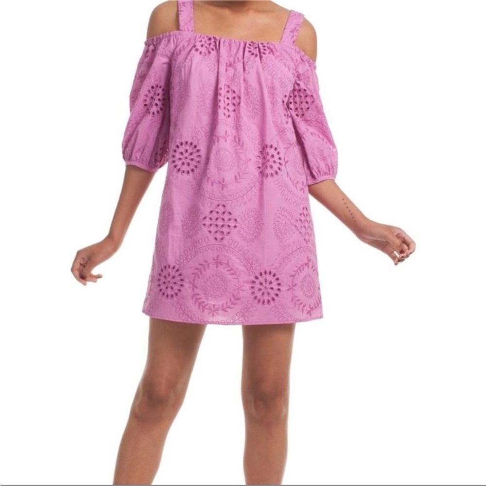 Trina by Trina Turk Pink Off the Shoulder Embroidered Eyelet Dress, XS - Picture 1 of 8